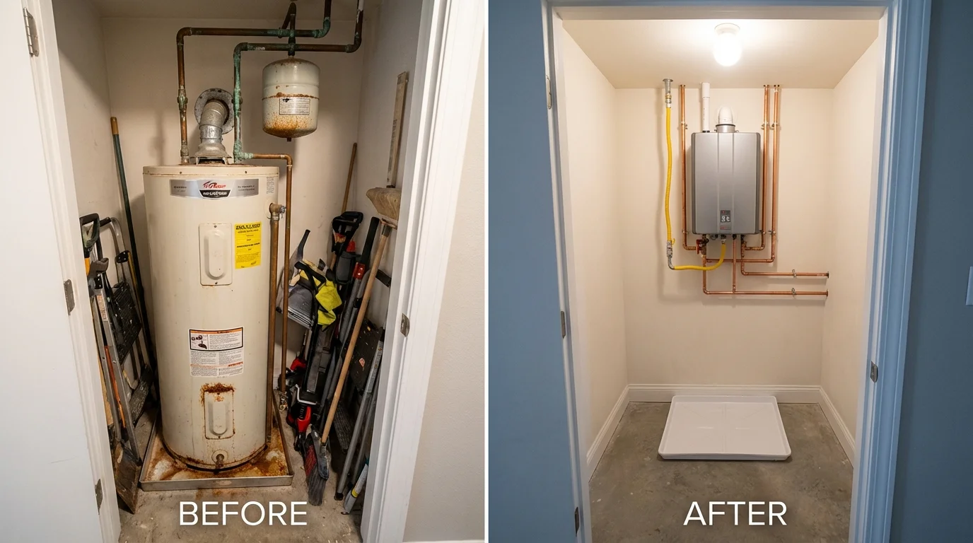 Tank water heater versus wall-mounted tankless unit comparison for Stanley, ND homeowners