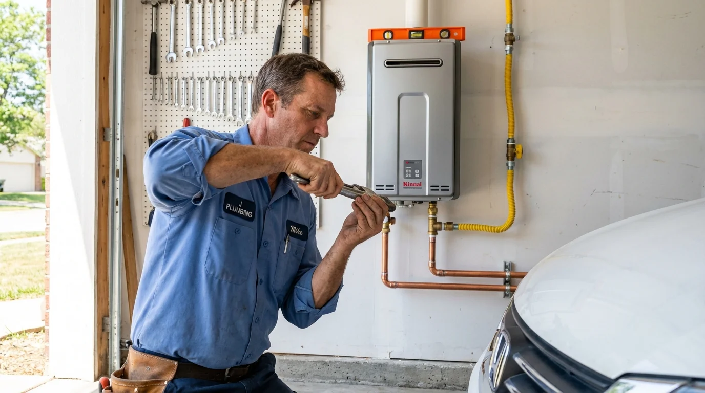 Tankless water heater installation by a Johns Plumbing LLC plumber in Stanley